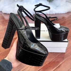 NEW Steve Madden Scotlyn Black Croc Heeled Strappy Pump Block Heels